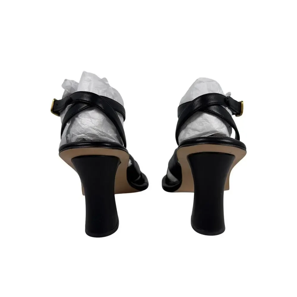 Coach Quincey Black Leather Heeled Sandals Womens 7 B Top Knot Comfort Jacquard - Picture 5 of 15